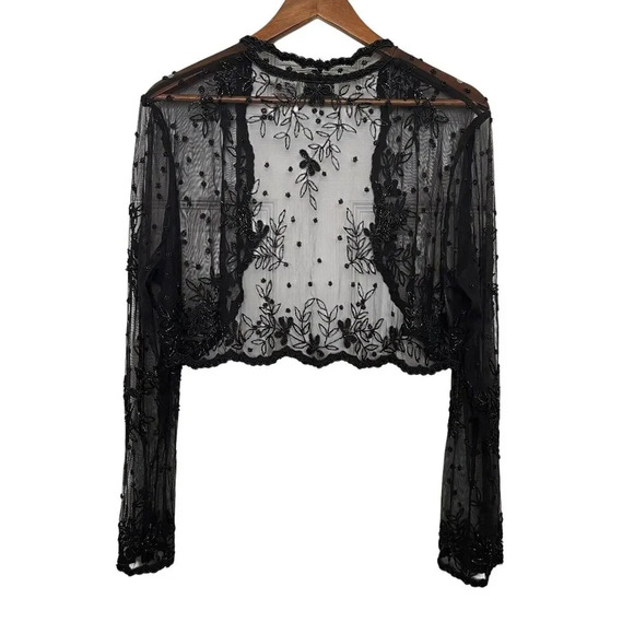 Vintage Scala Shawl Black Beaded Evening Formal Whimsical Whimsigoth Size XXL - Picture 2 of 4